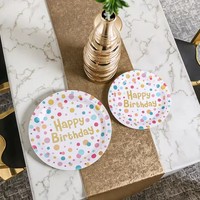 Assiettes jetables à pois extra épaisses, imprimées UV, écologiques, très demandées pour la décoration de table de fête, robustes et durables