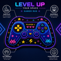 Tapis antidérapant lavable à motif de manette de jeu, tapis en polyester à poils ras pour chambre d'enfants et d'adolescents, résistant aux taches et adapté aux animaux domestiques