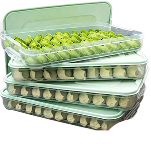 Dumpling Box Multi Layer Food Storage <b>Container</b> With Lid For <b>Refrigerator</b> Freezer Use Light Green Rectangle Shape JZH180 - Product Image 2