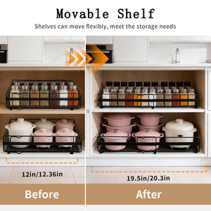 Organisateur de placard coulissant sans perçage, étagères de rangement extensibles à glissière silencieuse, panier pour cuisine et garde-manger - Product Image 2