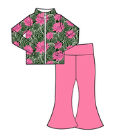 Conjunto Deportivo para Niñas Pequeñas al por Mayor: Chaqueta con Cremallera y Cuello Alto y Pantalones de Yoga Acampanados de Alta Calidad