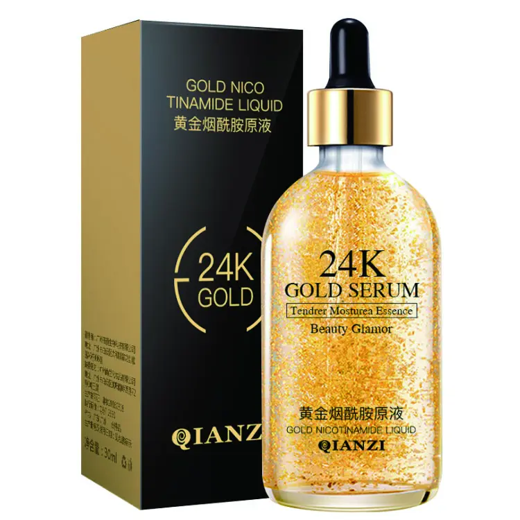 Hot Sell Face Pure 24K Nicotinamide Gold Foil Leaf Liquid Moisturizing Face Serum For Brightening And Whitening