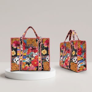 Handmade Vintage Quilted Cotton Tote <b>Bag</b> Embroidery Chains Waterproof Zipper <b>Drawstring</b> <b>Large</b> Women's Cartoon Patchwork Shoulder - Product Image 5