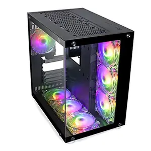 Estojo de computador, aigo az300 torre média 3.0 usb painel de vidro temperado atx micro-atx jogo caso com 7pcs rgb ventiladores controle remoto pc