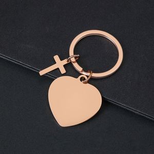 Stainless Steel Heart-shaped Keychain Cross Small Label Laser <b>Engraving</b> logo Color Printing Blank Material Holiday Gift - Product Image 4