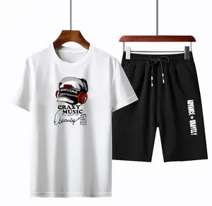 Cool Men 2 Piece Outfits T Shirt and Shorts Summer Sport Surf Beach Pants Tee Shirt Set