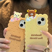Étui de téléphone en silicone véritable antichoc avec motif d'ours biscuit mignon pour 16 15 Pro Max 14 13 12 11 Housse de protection