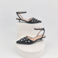 Nouveauté été Chaussures à talons hauts pour femmes Noir Bouche peu profonde Mode Banquet Travail Rivet Talon aiguille Sandales sexy Talon haut