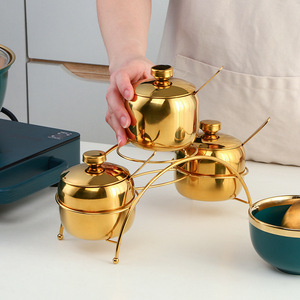 Lujosa botella de vinagrera para condimentos con tapa, juego de recipientes para condimentos de acero inoxidable con <span class=keywords><strong>3</strong></span> cucharas, estante para especias - Product Image 6