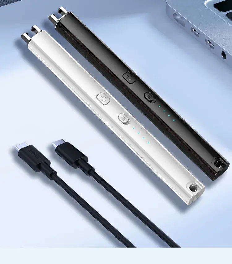 Pemantik listrik busur tahan angin tanpa api, pemantik USB dapat diisi ulang dengan kunci pengaman untuk lilin BBQ dapur berkemah