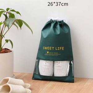 Customized Portable Travel Storage Non Woven Shoe Bag Pvc Window Transparent Drawstring Dust Bag for Shoes - Product Image 2