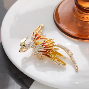 Neun Himmel Schwarzer Vogel Legierungsbrosche Klassisch Retro Imitation Emaille Farbverlauf Eingelegte Kristall-Strasssteine Phönix Partygeschenk - Product Image 4