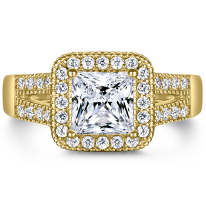 Bague Halo <span class=keywords><strong>en</strong></span> or rempli avec pierre <span class=keywords><strong>en</strong></span> zircone taille princesse, bijoux pour femmes, alliances <span class=keywords><strong>en</strong></span> or 18 carats - Product Image 1