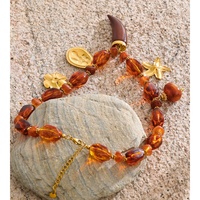 Collier JINYOU 2984 en résine de couleur ambre vintage, perles irrégulières, résine ivoire, pendentif en acier inoxydable plaqué or