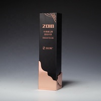 Trophée de récompense en cristal noir de haute qualité IDEAL avec base en métal doré, logo gravé, trophées et récompenses en verre