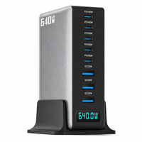 Chargeur de bureau GaN 640W avec écran, 8 ports 5C3A, 140W PD3.1 Vitesse maximale, MacBook Pro, ordinateur portable de jeu, iPad, iPhone