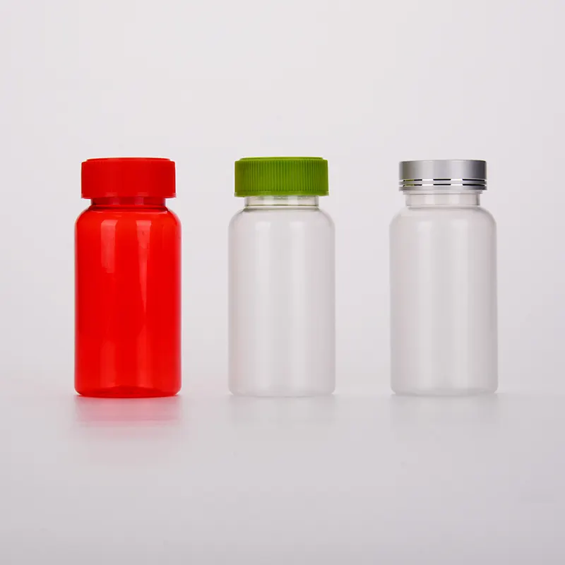 Pet Nhựa 100Ml 120Ml 150Ml Frosted Bề Mặt Màu Đỏ Trong Suốt Y Học Bao Bì Thuốc Bột Viên Nang Chai Với Crc/Vít Cap