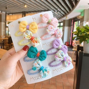 Pinzas para el cabello con lazo de tela para niñas, bonitas horquillas con estampado floral, estilo princesa, pasadores para flequillo lateral, accesorios para el cabello para niños - Product Image 2