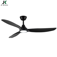Ventilateur de plafond LED de 52 pouces avec lumière, noir, 3 pales en ABS, haut débit, moteur DC à économie d'énergie, télécommande