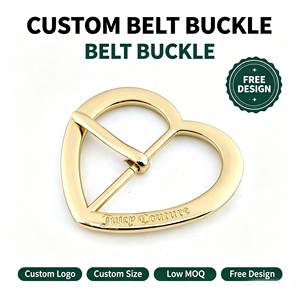 Hebilla de Cinturón con Logotipo Personalizado en Forma de Corazón, Chapada en Oro, de Aleación de Zinc, con Barra Central, Precio de Fábrica, Alta Calidad, OEM - Product Image 1