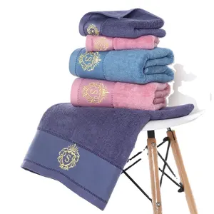 Bamboo Fiber Microfiber Bath Towel 3-Piece Set Quick-Dry Soft Absorbent Crown Pattern Cover Embroidered Home Face Spa Adults