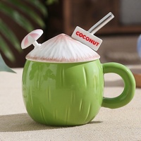 Mug en céramique créatif en forme de cocotier avec paille, cadeau mignon pour couple, pour hommes et femmes, tasse à café verte fabriquée à Chaozhou, souvenir