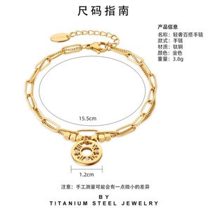 Pulseras de Cadena de Acero Inoxidable de Moda para Mujer, Pulsera con Dijes de Números Romanos Chapados en Oro - Product Image 5