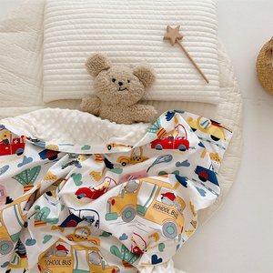 Couvertures de bébé 48*59 pouces pour garçons et filles avec le devant en coton imprimé d'animaux et les jetés de <span class=keywords><strong>lit</strong></span> en polaire à pois avec fermeture éclair/ - Product Image 5
