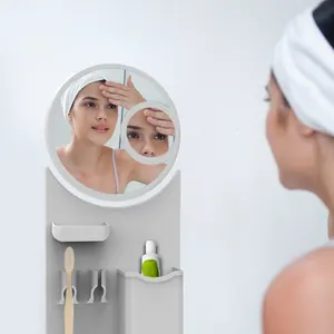 Bathroom Set Waterproof Silicone Shower Bathroom Organizer Toothbrush Toothpaste Razor Holder With Anti-fog circular Mirror