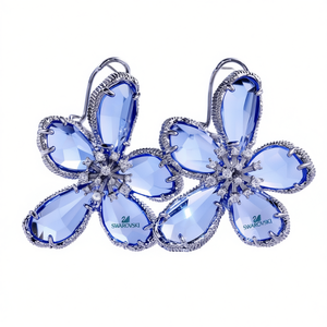 Orecchini Pendenti a Fiore Swarovski con Cristalli Blu, Placcati in Rodio, Gioielli da Festa per Donne, Montatura in Argento 925 - Product Image 1