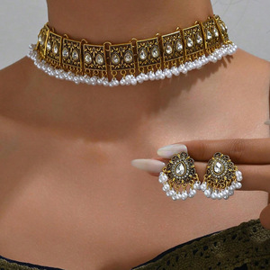 Luxury Vintage Indian Jewelry Set Antique Gold Plated Crystal <strong>Zircon</strong> Necklace Earrings Sets Ethnic Bridal Wedding <strong>Bijoux</strong> Gifts - Product Image 5