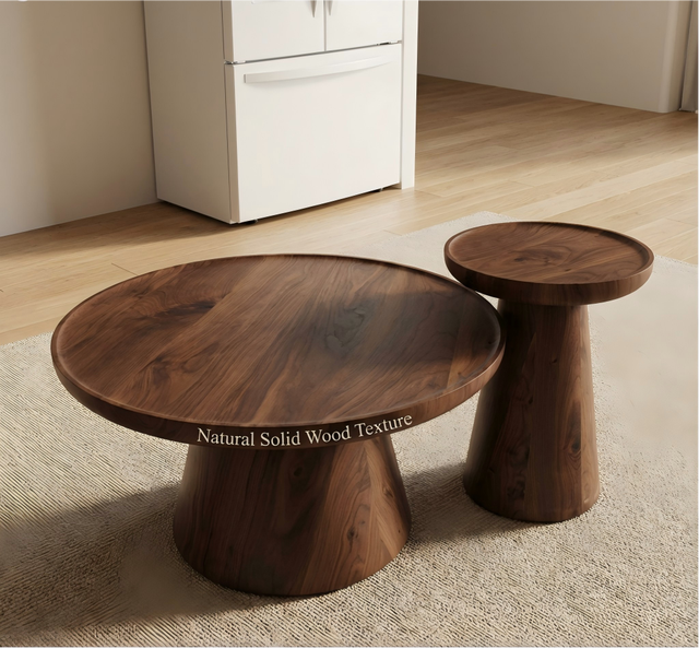 Mid Ancient Style Circular Coffee Table Combination Living Room Minimalist Walnut Light Luxury Coffee Table for Home Use