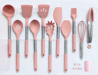 12 pièces poignée en acier inoxydable louche spatule cuillère tourneur pinces fouet ustensile en silicone avec support