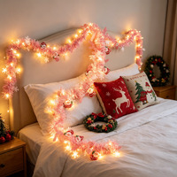 Nicro 3m 10 Stück Lichter Plastik Grün Rot Lametta-Girlande mit Kugeln für Baum Treppe Frohe Weihnachten Party LED Hängedekoration