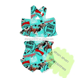 Groothandel Fabriek 2022 Baby Outfits Western Cowboy Rodeo Print Sling Buis En Bloeiers Sets