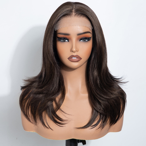 Peluca sintética de encaje frontal HD 6x4 con ondas en capas y cabello pre-arrancado, nueva gorra transpirable, fibra sintética resistente al fuego y a altas temperaturas. - Product Image 2