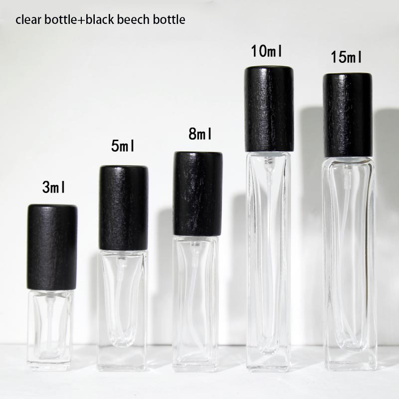 Transparent bottle with black beech wood cap