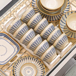 Service de table en porcelaine de style <span class=keywords><strong>japonais</strong></span> et minimaliste Blue Rhythm avec bol, assiette, baguettes, bol à soupe - Cadeau - Product Image 4