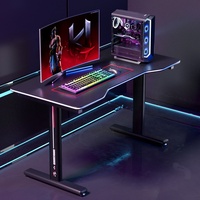 Bureau de jeu de 160cm avec tapis de souris gratuit Bureau d'ordinateur de course en forme de T Station de travail de jeu E-Sport avec surface en fibre de carbone Noir