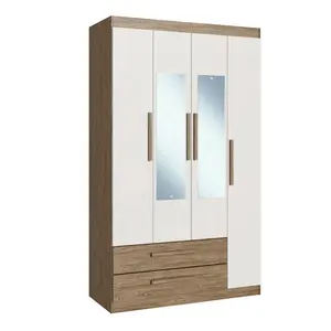 Modern Style Wardrobe AMARILIS 4 doors 2 drawers wardrobe with mirrors Home Bedroom Furniture Particleboard Wood/OffWhite Color