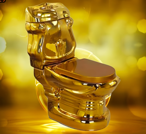 Lavabo de <span class=keywords><strong>colonne</strong></span> de <span class=keywords><strong>toilette</strong></span> en céramique dorée de style européen Lavabo moderne à double chasse rangée horizontale plaqué or mural - Product Image 5