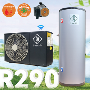 Calentador de Agua por Aire de 60Hz -15D R290 70Dg A++ con Bomba de Calor de 4kw6, Sistema Híbrido de Enfriamiento por Aire y Calentamiento Solar, Tanque de Cilindro con Serpentín - Product Image 1