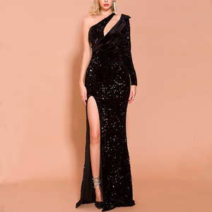 Luxury <strong>Black</strong> One Shoulder Sexy Arabic <strong>Evening</strong> <strong>Dress</strong> Custom Wedding <strong>Dress</strong> <strong>Plus</strong> <strong>Size</strong> Sequin <strong>Dress</strong> - Product Image 1