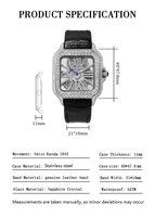 Montre-bracelet squelette Hip Hop pour homme en gros, avec Moissanite de qualité VVS, cristal saphir, mouvement à quartz suisse, logo personnalisé