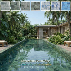 Azulejo de Porcelana para Piscina, Mosaico de 5 mm de Grosor, Superficie Mate, Revestimiento Moderno para Paredes Exteriores, Diseño Tropical, Efecto Estilo Bali - Product Image 1