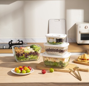 Contenitore per alimenti in <span class=keywords><strong>vetro</strong></span> ermetico impilabile di alta gamma con pompa speciale contenitore per alimenti <span class=keywords><strong>sottovuoto</strong></span> impostato per mantenere gli alimenti freschi più a lungo - Product Image 1