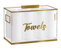 Taille personnalisée Judaica Lucite Boîte à serviettes en acrylique transparent de qualité supérieure avec motif floral doré-Organisateur de rangement élégant pour salle de bain