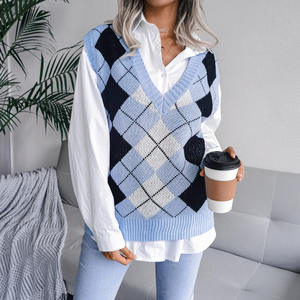 Women Oversized Knit <strong>Vest</strong> Sleeveless <strong>Sweater</strong> <strong>Argyle</strong> Pattern Women's Fall Knitted <strong>Sweater</strong> <strong>Vest</strong> Ladies Casual <strong>Vest</strong> Waistcoat - Product Image 1