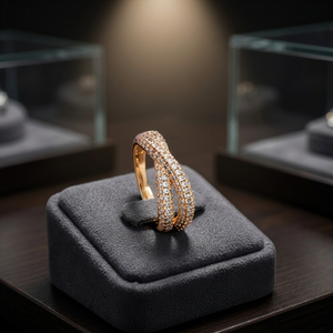 LISAJEWELLERS Imitation Rhodium Plated Brass <b>Ring</b> Luxury Crossover Micro Pave Square CZ Twisted <b>Statement</b> Wedding Finger <b>Ring</b> - Product Image 1