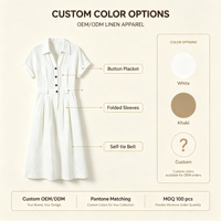 Robe chemise décontractée pour femme, personnalisée OEM, en coton et lin rayé, col polo, longueur midi, taille naturelle, écologique